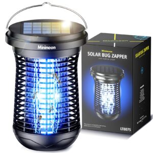 solar bug zapper outdoor, 2 in 1 mosquito zapper with led light, rechargeable cordless fly zapper with 2500mah battery, auto on/off light control, electric fly traps for patio,backyard,garden