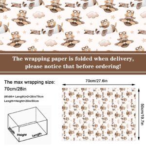 JarThenaAMCS 12 Sheet Baby Shower Wrapping Paper -Not Roll- Cute Brown Bear Gift Wrap Paper Folded Flat Watercolor Art Paper for DIY Crafts Gift Wrapping