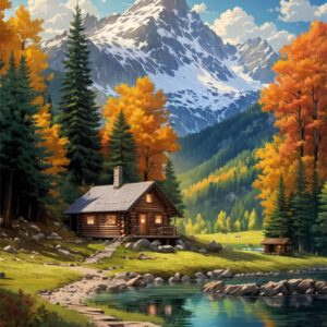 Mountain Paint By Numbers Kit For Adults Beginner Cabin Adult Paint By Number Kits On Canvas Mountain Oil Painting Kit For Beginners Adults' Paint-By-Number Kits For Gift Home Wall Decor 16x20 Inch