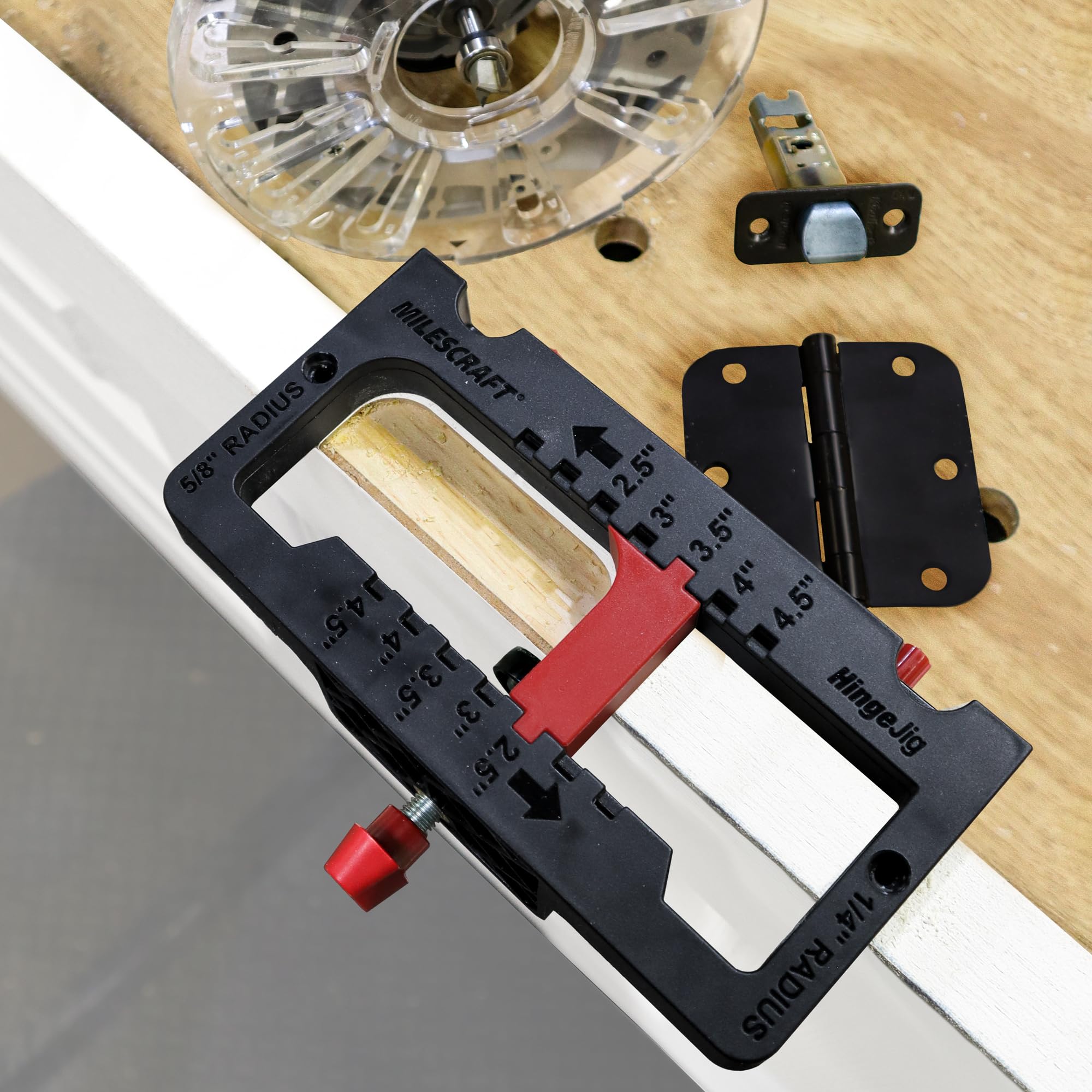 Milescraft 1226 Hinge Jig – Self Clamping Door Hinge Jig, Door Hinge Mortiser. Hinge Templates Rout Mortises from 2.5” to 4.5”. Hinge Installation Kit Includes Latch Templates for All Standard Doors