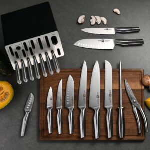 Klaus Meyer 19 Piece Contour High Carbon Stainless Steel Kitchen Knife Set with Knife Sharpener Non-Slip Handles Knife Set with Block