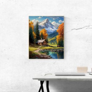 Mountain Paint By Numbers Kit For Adults Beginner Cabin Adult Paint By Number Kits On Canvas Mountain Oil Painting Kit For Beginners Adults' Paint-By-Number Kits For Gift Home Wall Decor 16x20 Inch