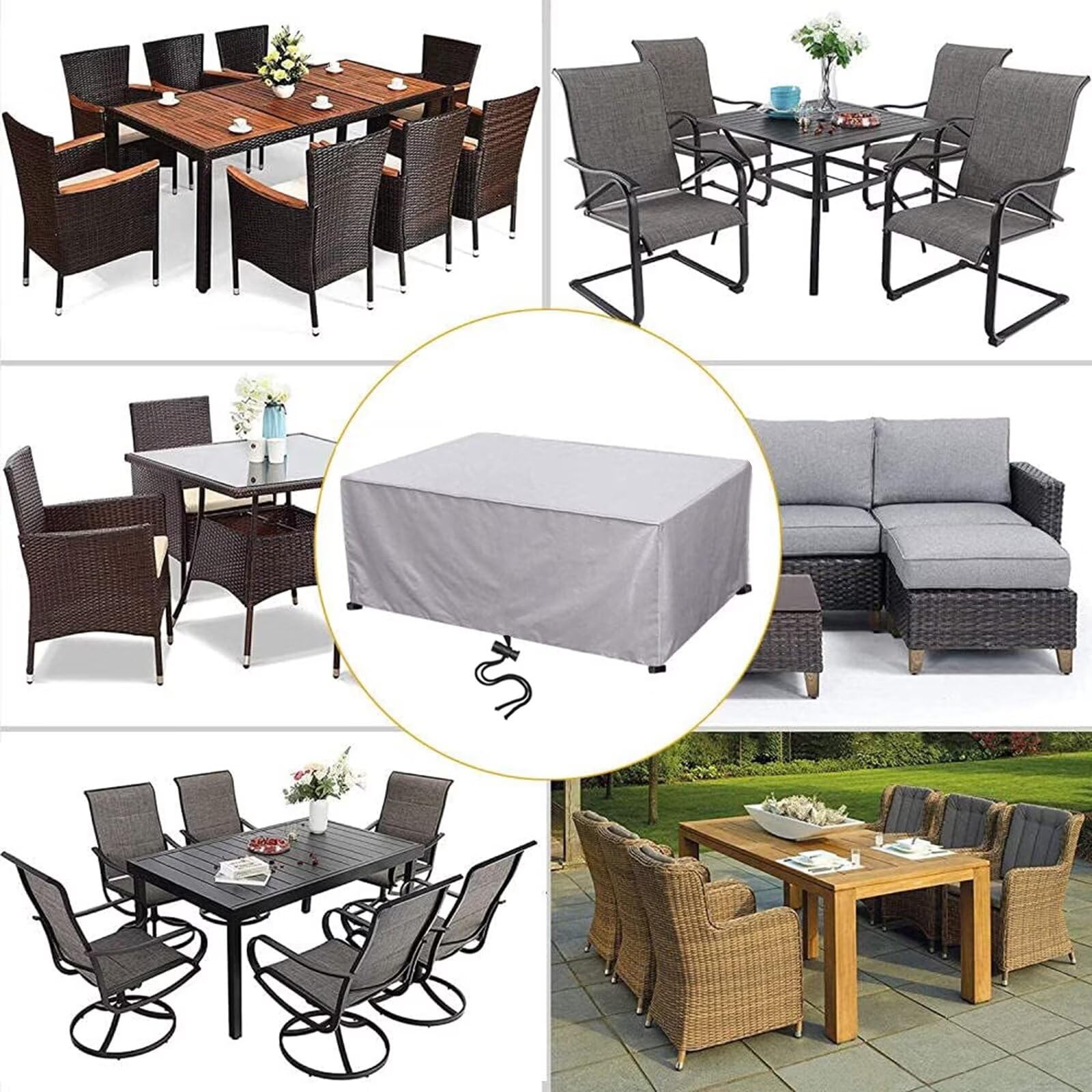 Patio Furniture Set Cover,(48" L x 36" W x 40" H) Rectangular Outdoor Table and Chairs Cover,420D Oxford Tear-Resistant Waterproof UV Resistant Wind Dust Proof Furniture Set Covers,Silver