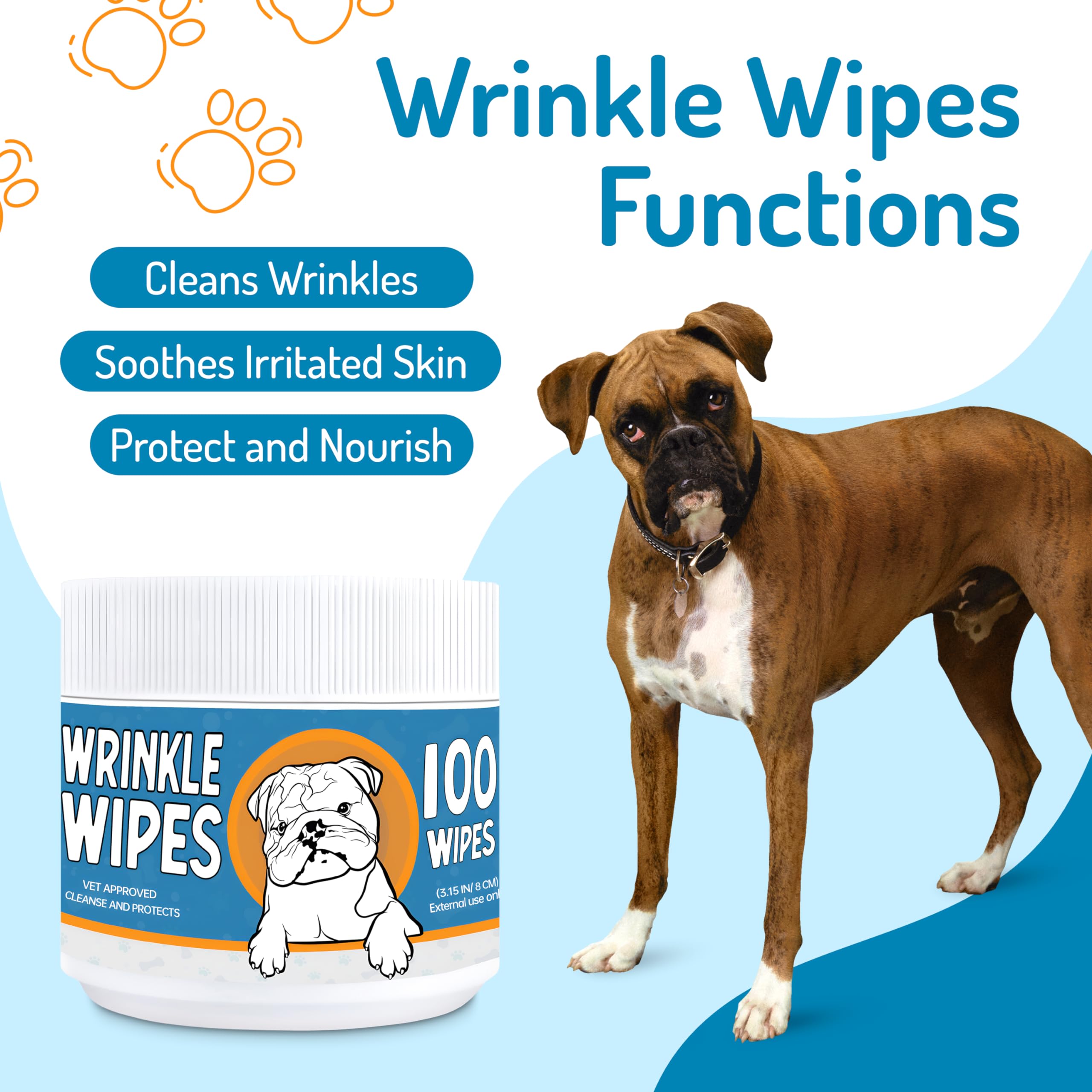 Bulldog Wrinkle Wipes, Cleaning & Soothing + Dog Ear Finger Wipes, Remove Debris, Wax and Odor