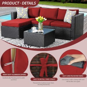 YQNUCO Patio Cushion Covers Replacement, Outdoor Cushion Covers for Patio Furniture Waterproof with Zipper, Washable Wicker Rattan Sectional Sofa Couch Chair Cover Set with Ties (Red, 14 PCS)