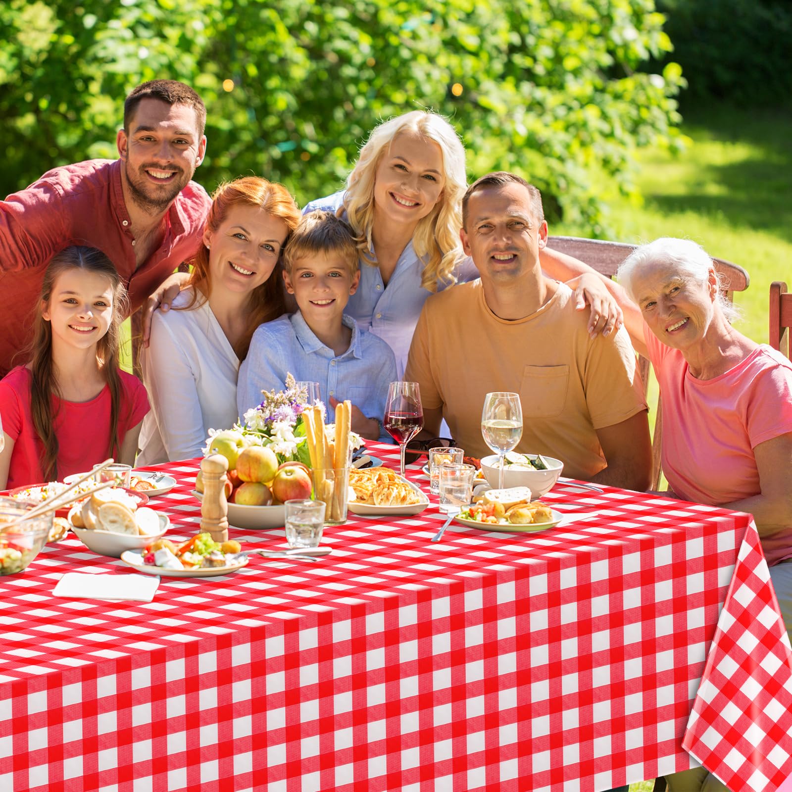 12 Pack Red and White Plastic Checkered Tablecloth, Premium Decorative Disposable Red Gingham Plaid Table Cloths for Parties, Rectangle Party Table Cover for Picnic Farm Birthday Wedding, 54x108 Inch