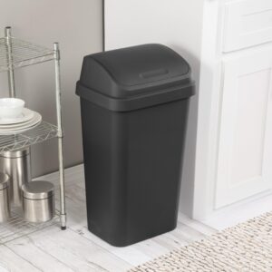 Orsd5D4ite 13 Gallon Trash Can, Plastic Swing Top Kitchen Trash Can, Black