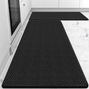 mattitude kitchen mat 2pcs kitchen rugs cushioned anti-fatigue rug waterproof standing desk mat kitchen mats for floor kitchen rug set for kitchen, sink, office 17.3"×30"+17.3"×47" black