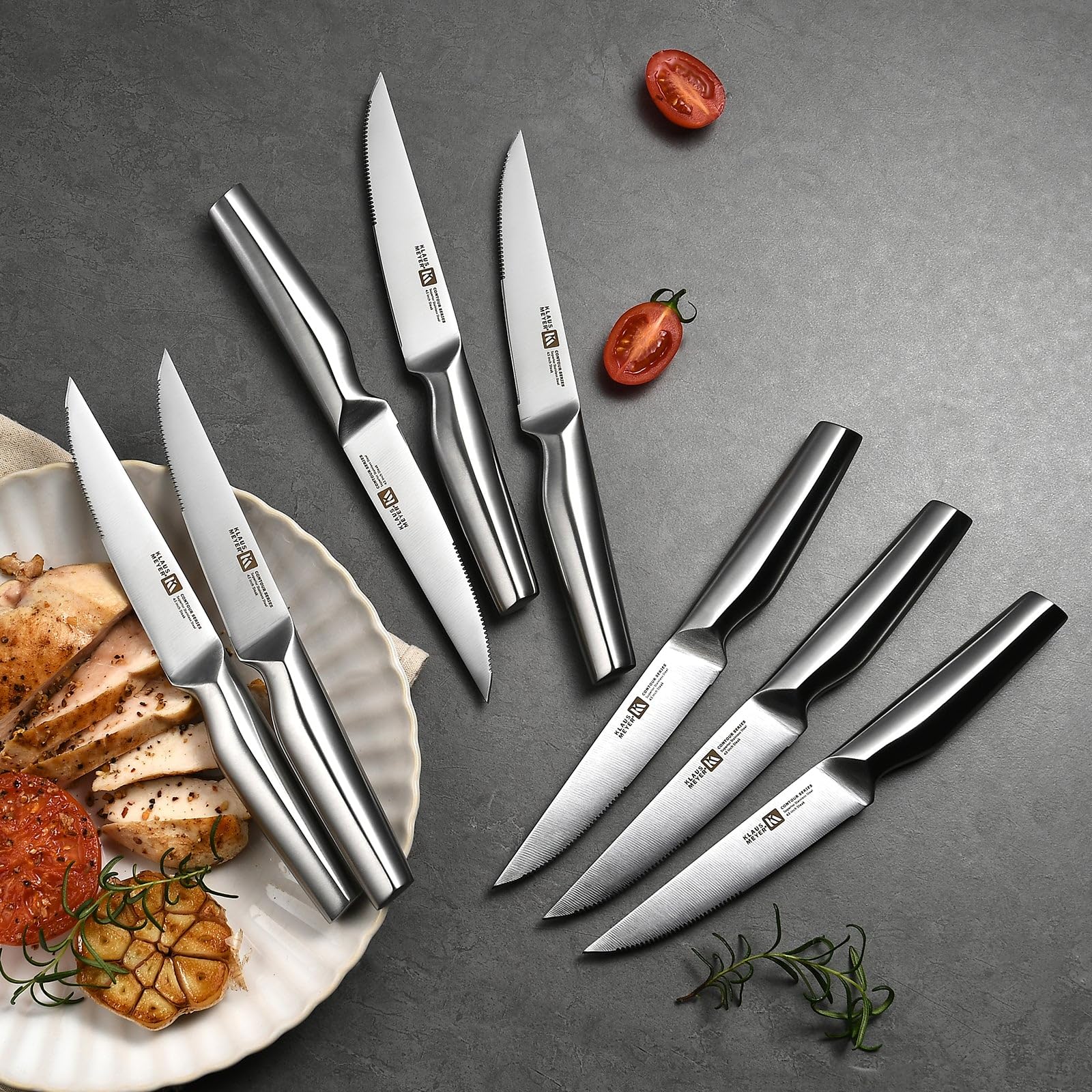 Klaus Meyer 19 Piece Contour High Carbon Stainless Steel Kitchen Knife Set with Knife Sharpener Non-Slip Handles Knife Set with Block