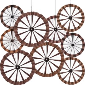 outus 9 pcs wagon wheel decorations paper fans country western party decorations wooden wagon wheels hanging paper fans ceiling wall decor for wild west western cowboy themed classroom party