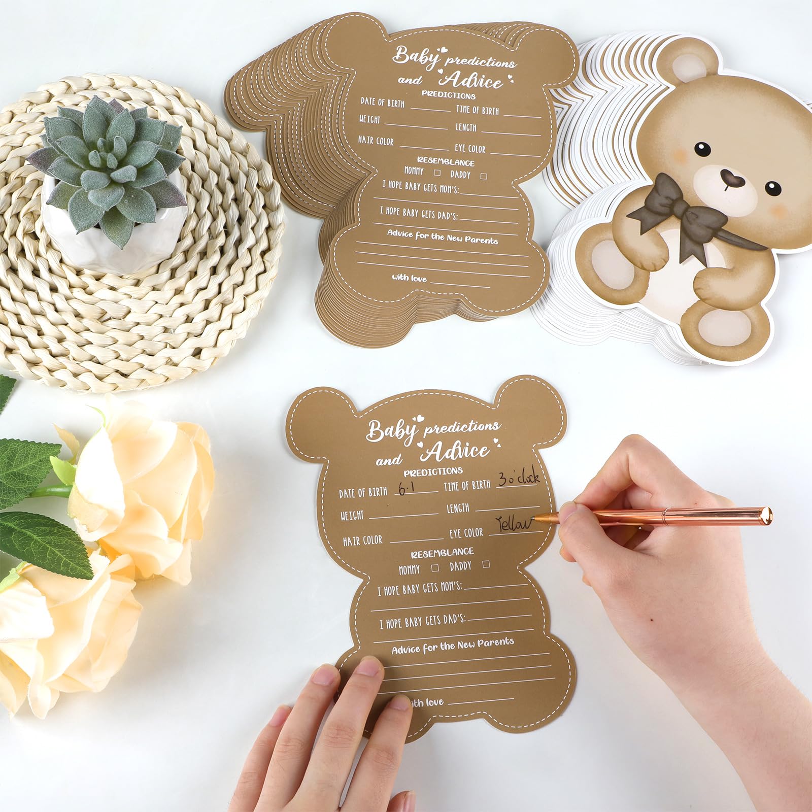 Justforjoyful 50 Pcs Teddy Bear Baby Shower Game Set Prediction and Advice Cards We Can Bearly Wait Baby Shower Decorations Bear Best Wishes Gender Neutral Baby Shower Game Party Activity Supplies