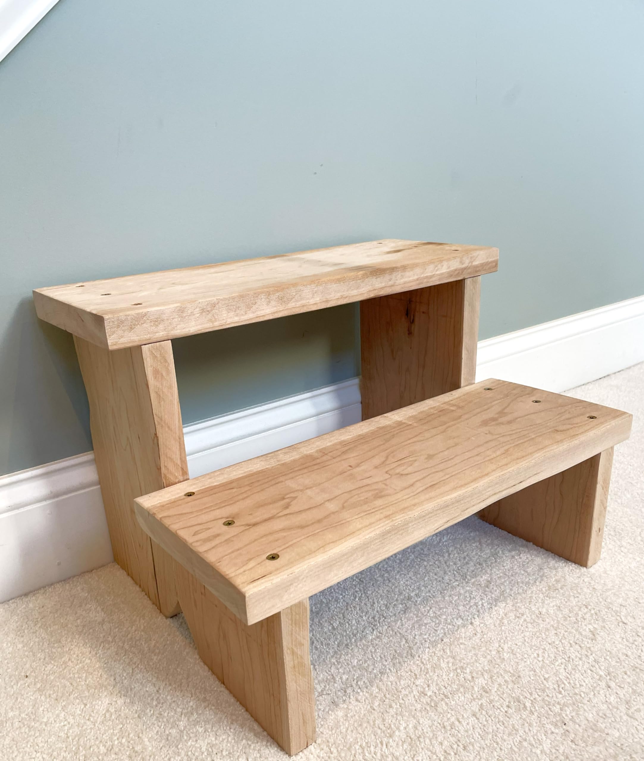 Generic Classic Amish Reclaimed Wood Two-Step Stair/Step Stool. Natural, Rustic, Heavy Duty, Wide, Versatile. Indoor/Outdoor. Handmade in USA. 18 x 14 x 12”.