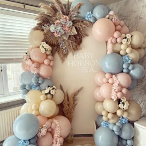 Twinkle Twinkle Little Star Party Decorations,127Pcs Dusty Pink Misty Blue Metallic Gold Balloon Arch Garland Kit for Baby Shower Gender Reveal Boy or Girl Birthday Party Decorations