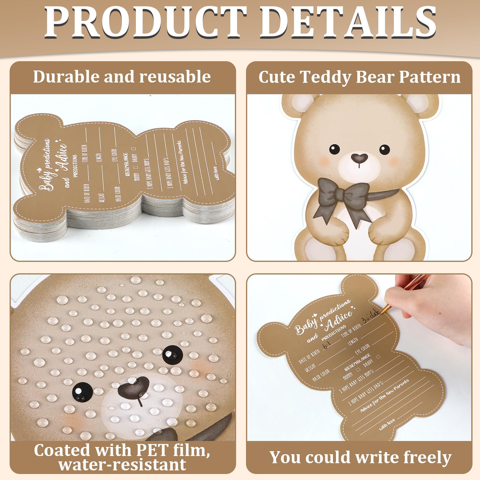 Justforjoyful 50 Pcs Teddy Bear Baby Shower Game Set Prediction and Advice Cards We Can Bearly Wait Baby Shower Decorations Bear Best Wishes Gender Neutral Baby Shower Game Party Activity Supplies