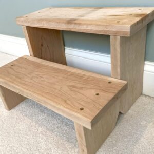 Generic Classic Amish Reclaimed Wood Two-Step Stair/Step Stool. Natural, Rustic, Heavy Duty, Wide, Versatile. Indoor/Outdoor. Handmade in USA. 18 x 14 x 12”.