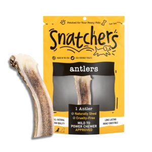 snatchers split deer antlers for mild to aggressive chewers – durable, naturally shed antlers for dogs processed in the usa, no additives (large, 1 count)