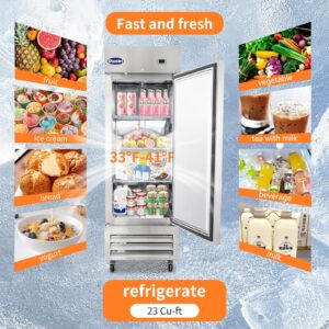 CHUMART 27" W Commercial Refrigerator Single Door 23 Cu.ft Commercial Fridge Fan cooling Stainless Steel Reach-in Refrigerator with Digital Thermostat for Restaurant, Bar, Home, etc