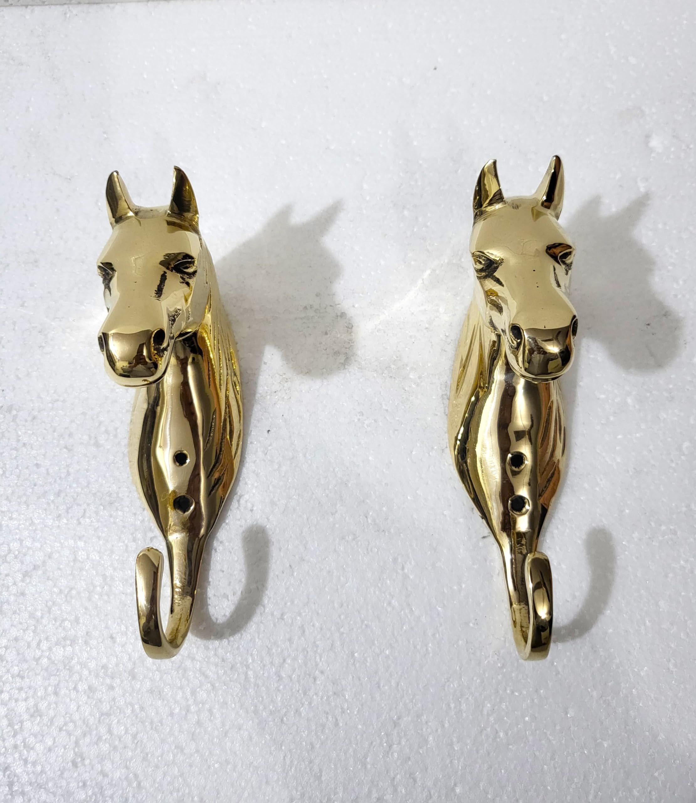 Brass Horse Head Wall Mount Hooks Set of 2 Pieces Sculpture Unique A Excellent Item for Home | Office | Restaurant Decorative Item Statue Coat Hook by INDIAART12