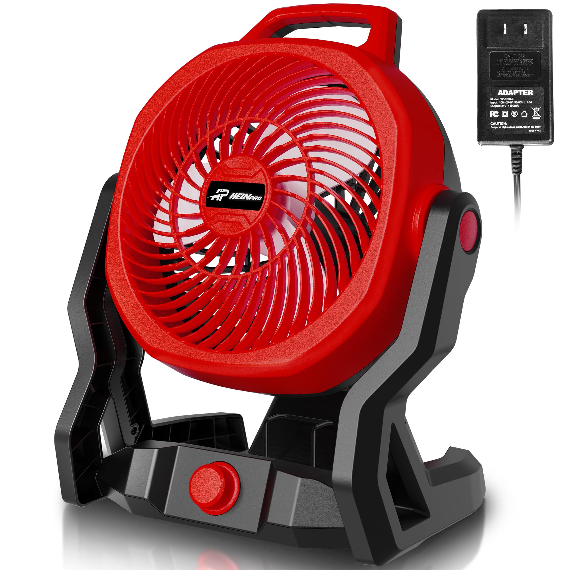 HEINPRO Battery Powered Fan for Milwaukee M18 18V Battery with AC Adapter (No Battery), Up to 650 CFM Cordless Fan,Variable Speed Battery Operated Fan,Low Noise 30dB Portable Fan, Jobsite Camping Fan