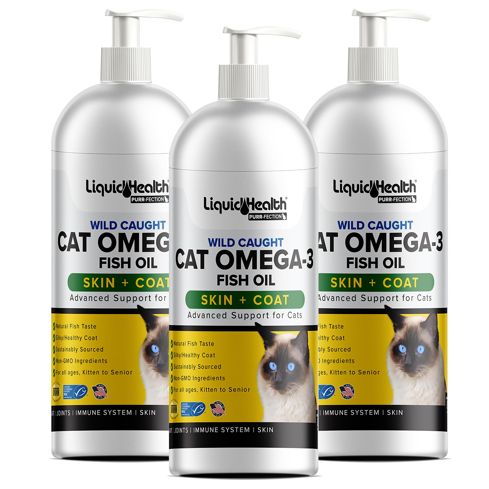 Liquid Health Pets Purr-Fection Omega 3 Fish Oil for Cats - Liquid Omega 3 for Cats with EPA+DPA+DHA, Cat Omega 3 Supplement May Reduce Itching, Support Joint, Immunity, Brain, Heart Health (3 Pack)