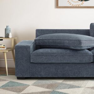 EASELAND 88" Chenille Sofa Couch, 3 Seater Loveseat for Living Room, Lounge Sofa for Bedroom with Removable Back and Seat Cushions, Modern Deep Seat Comfy Couch with Solid Wood Legs and Armrest(Blue)