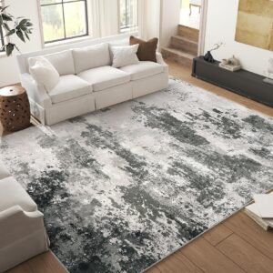 Abstract Area Rug 8'x10', Large Living Room Rug Machine Washable Rug Modern Area Rug Non-Slip Low Pile Rugs Accent Carpet for Bedroom, Kitchen, Home Office, Gray