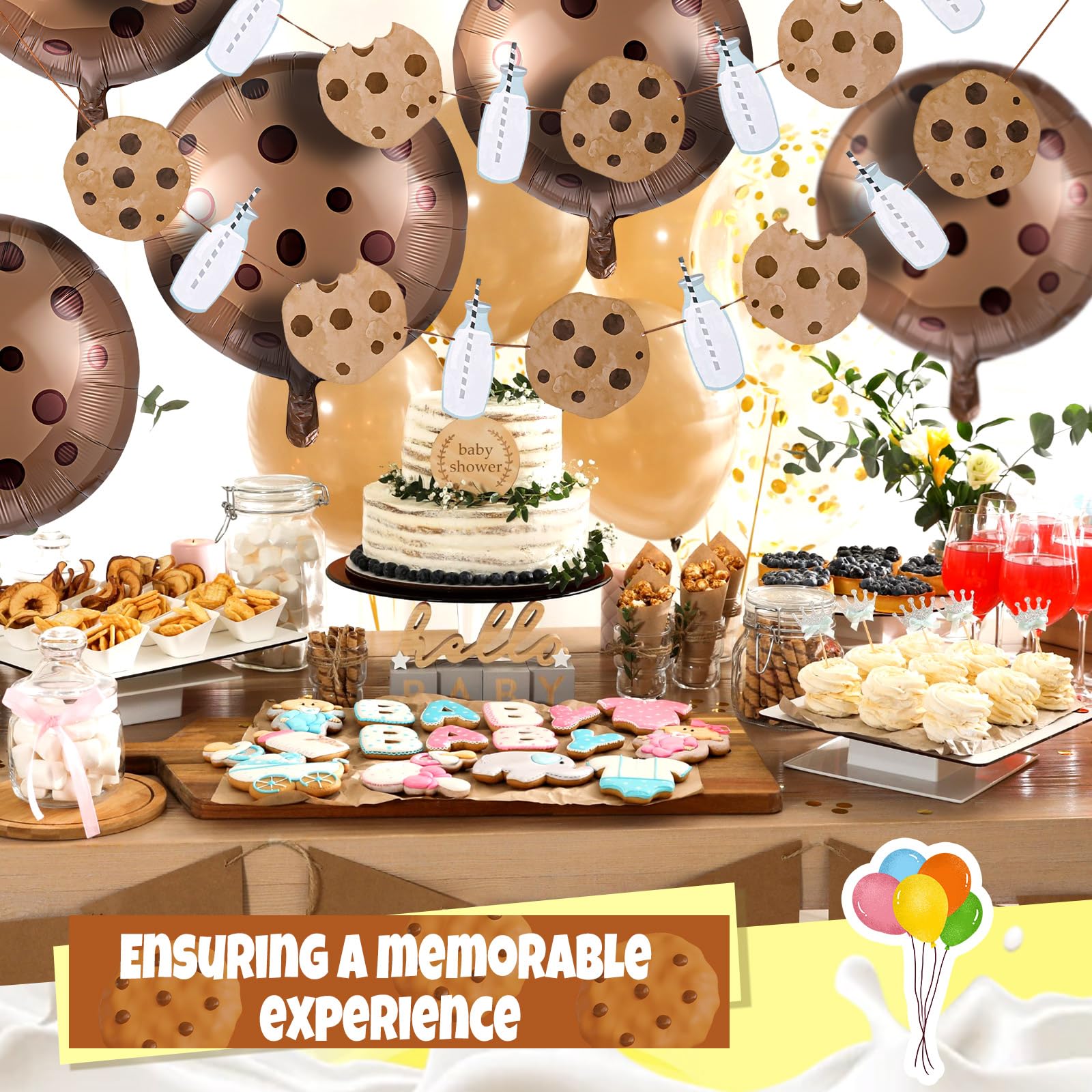 JellyArch 10 Pcs Cookies and Milk Party Decorations Include 8 Pcs 21 Inch Chocolate Chip Cookie Balloons and 2 Pcs Cookies Milk Birthday Party Garland for Cookie Birthday Decorations Baby Shower