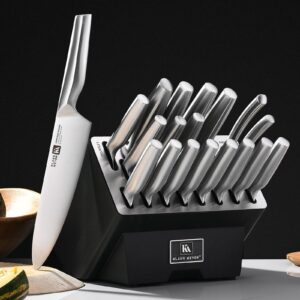 Klaus Meyer 19 Piece Contour High Carbon Stainless Steel Kitchen Knife Set with Knife Sharpener Non-Slip Handles Knife Set with Block