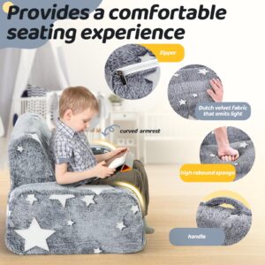 YHUAIMANG 3 in 1 Foldable Toddler Couch,Convertible Sofa to Lounger for Kids,Glow in The Dark Fold Out Couch Toddler Sofa