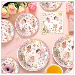 120PCS Fairy Party Supplies for Girls 1st 2rd First Birthday Fairies Enchanted Themed Baby Shower Party Decorations Garden flower Tableware Set Paper Plates Napkins Forks for 20 Guests