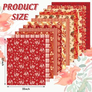 JarThenaAMCS 12Pcs Red Floral Cotton Fabric Bundles Retro Flower Plaid Stripe Fat Quarters Decorative Quilting Patchwork for DIY Craft Home Party Decor, 18 x 22 Inch