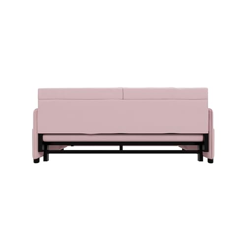 FANYE 3 in 1 Oversized Loveseat Sleeper Sofa W/Pull Out Couch Bed and Padded Armrests Convertible Queen Size Sofabed for Home Office Apartment Living Room(Available in Black/Gray/Beige/Pink)