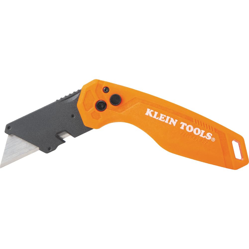 Klein Tools 44312 2-Piece Folding Utility Knife and Slide-Out Knife Set, FLICKBLADE, Retractable with On-Tool Blade Storage, Includes 5 Blades