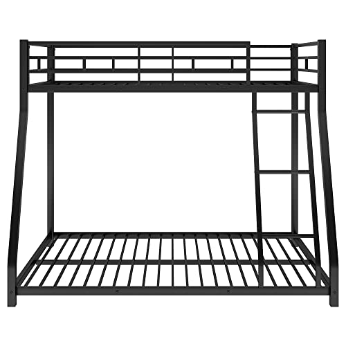 BOVZA Metal Twin Over Full Bunk Beds, Floor Bunk Bed Frame with Ladder and Safety Guard Rail for Kids Teens Adults, Black