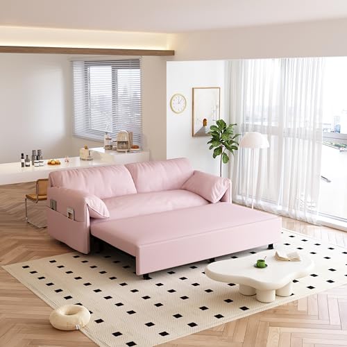 FANYE 3 in 1 Oversized Loveseat Sleeper Sofa W/Pull Out Couch Bed and Padded Armrests Convertible Queen Size Sofabed for Home Office Apartment Living Room(Available in Black/Gray/Beige/Pink)