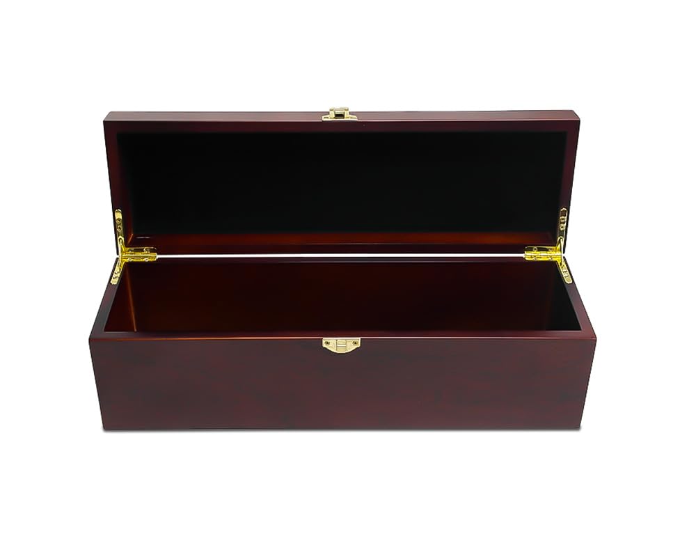 Lutong Wooden Storage Box with Hinged Lid and Front Clasp for Craft Gifts storage box - 14.29" x 4.41" x 4.6" - Brown color