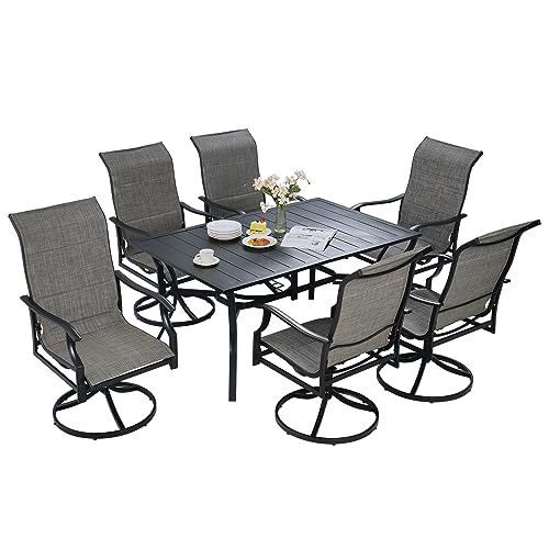 VEVOR 7 Pieces Patio Dining Set, Outdoor Furniture Table and Swivel Chairs Set, All Weather Garden Furniture Table Sets, Iron Patio Conversation Set with Umbrella Hole, For Lawn, Deck, Backyard, Black