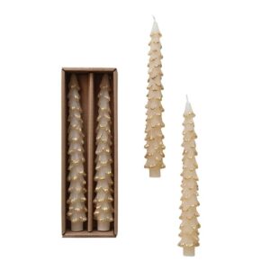 unscented tree shaped taper candes in box, eggnog color, set of 2