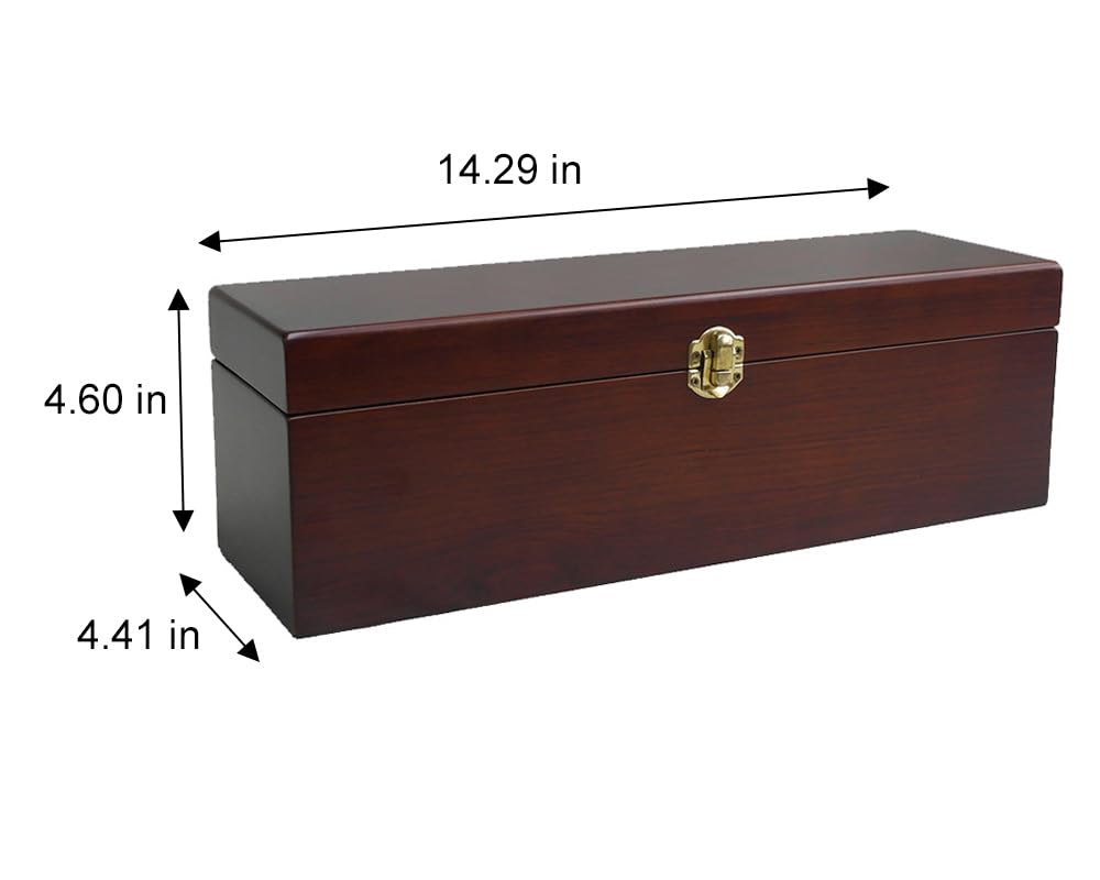 Lutong Wooden Storage Box with Hinged Lid and Front Clasp for Craft Gifts storage box - 14.29" x 4.41" x 4.6" - Brown color