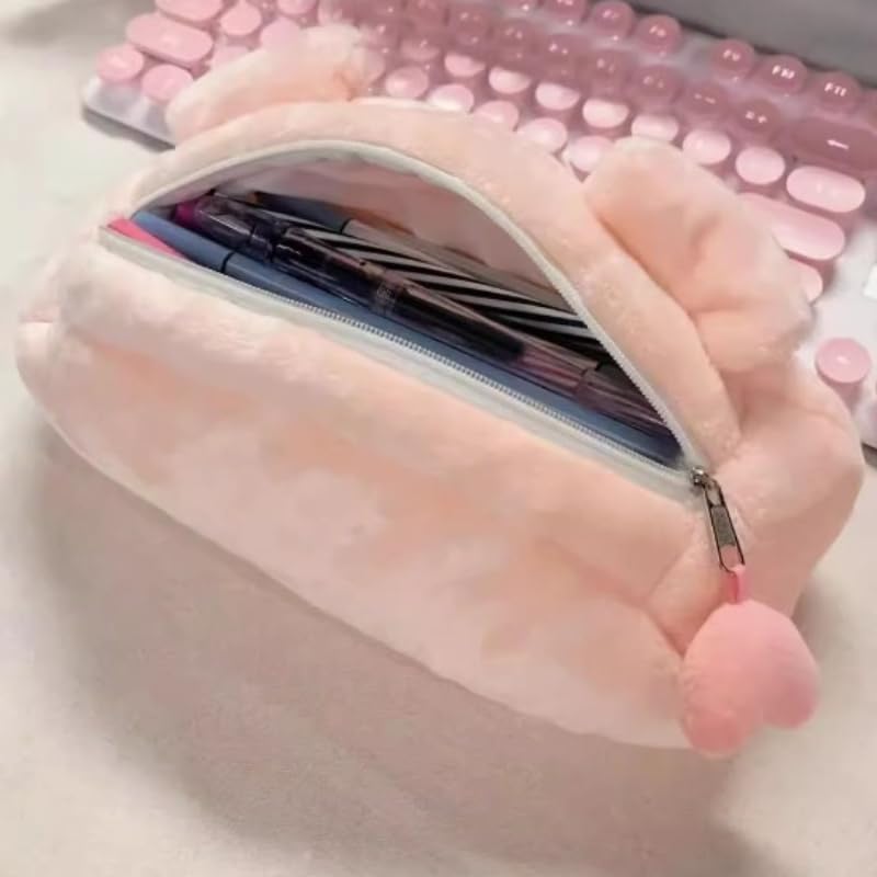 irLocy Cute Pig Pencil Case Kawaii Pencil Case Plush Pencil Pouch Fluffy Kawaii Aesthetic Supplies (pink)