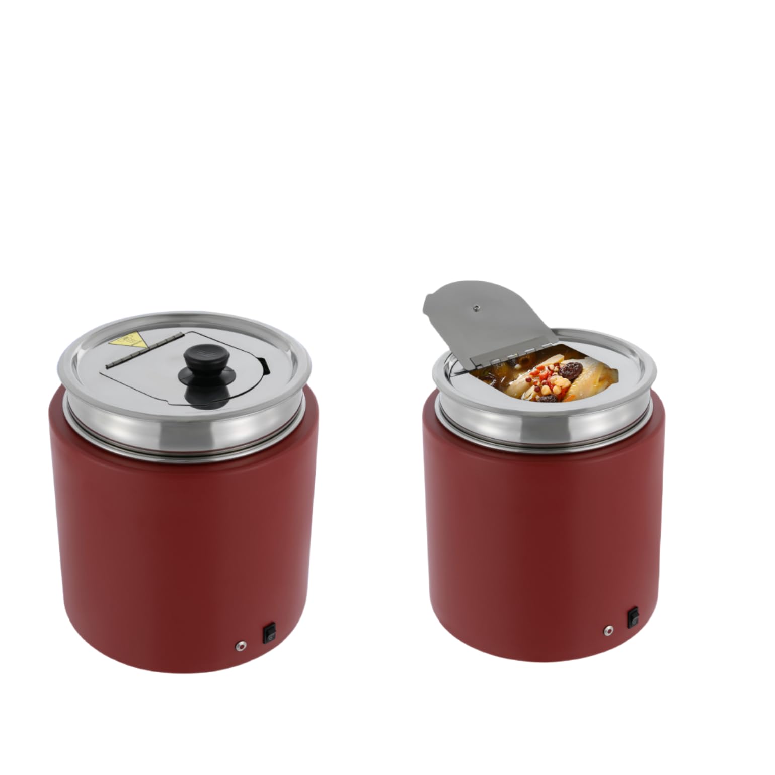 2 Pcs Electric Stainless Steel Soup Warmer Pot 10L Large Capacity Soup Kettle with Lid Portable Round Food Warmer Perfect for Buffet Restaurant Wedding Party Catering (Red)