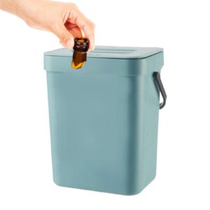 1/2 Hanging Trash Can - Mountable Small Waste Bin, Countertop Compost Bin with Lid | Portable Food Waste Bucket, Household Wall Mounted Garbage Can for Counter Top & Under Sink, PP, Blue,3L