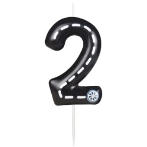 racing car birthday number candles, black white stripes birthday candles for cake topper decorations, number 2 candles for boys girls racing car theme party supplies favors gifts