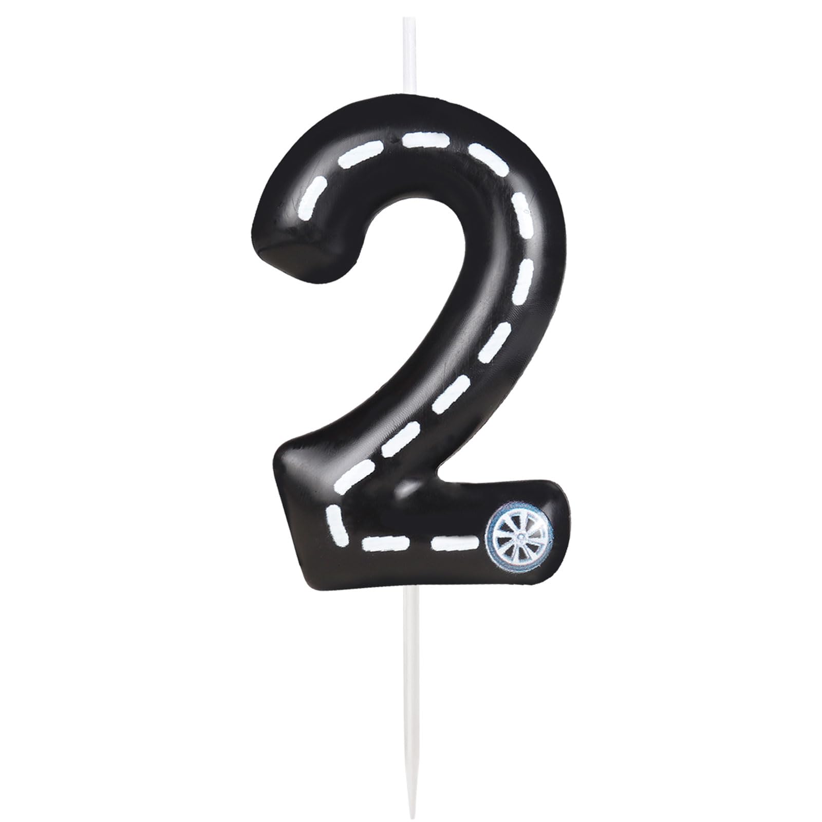 Racing Car Birthday Number Candles, Black White Stripes Birthday Candles for Cake Topper Decorations, Number 2 Candles for Boys Girls Racing Car Theme Party Supplies Favors Gifts