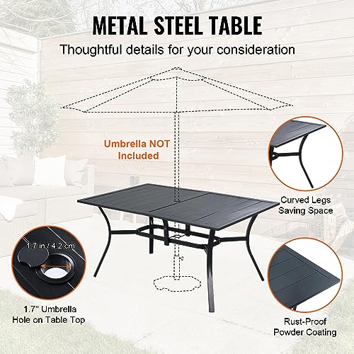 VEVOR 7 Pieces Patio Dining Set, Outdoor Furniture Table and Swivel Chairs Set, All Weather Garden Furniture Table Sets, Iron Patio Conversation Set with Umbrella Hole, For Lawn, Deck, Backyard, Black