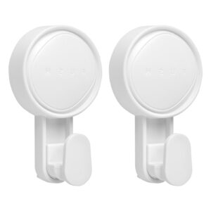 2 pack suction cup hooks for shower, powerful vacuum bathroom suction holder removable reusable waterproof suction hanger window glass door suction holder for bathroom kitchen towel robe (white)