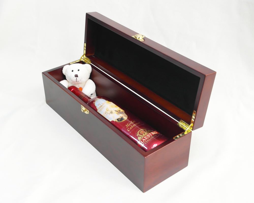 Lutong Wooden Storage Box with Hinged Lid and Front Clasp for Craft Gifts storage box - 14.29" x 4.41" x 4.6" - Brown color