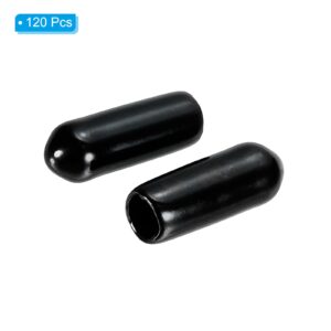 PATIKIL 4.5MM Vinyl Rubber End Caps, 120 Pack Flexible Bolt Screw Covers Caps Round Thread Protector Caps for Metal Tubing Rod Bolts, Black