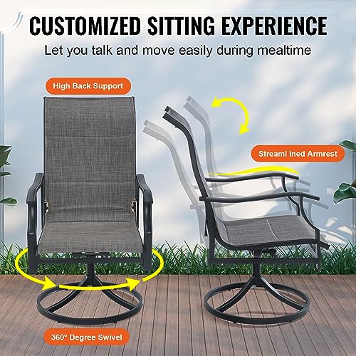 VEVOR 7 Pieces Patio Dining Set, Outdoor Furniture Table and Swivel Chairs Set, All Weather Garden Furniture Table Sets, Iron Patio Conversation Set with Umbrella Hole, For Lawn, Deck, Backyard, Black