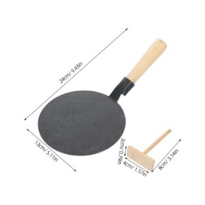 1 Set Nonstick Crepe Pan with Spreader Cast Iron Dosa Pan Pancake Flat Skillet Griddle with Wooden Handle for Roti Egg Omelet Tortilla